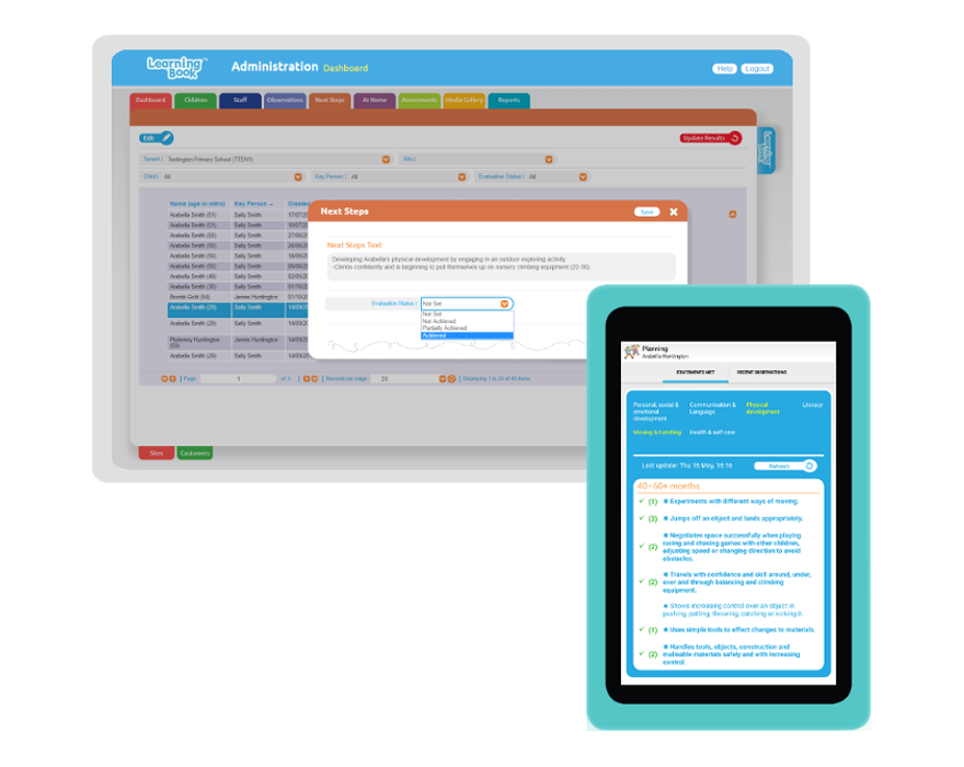 LearningBook Admin Portal and SmartTablet screenshots